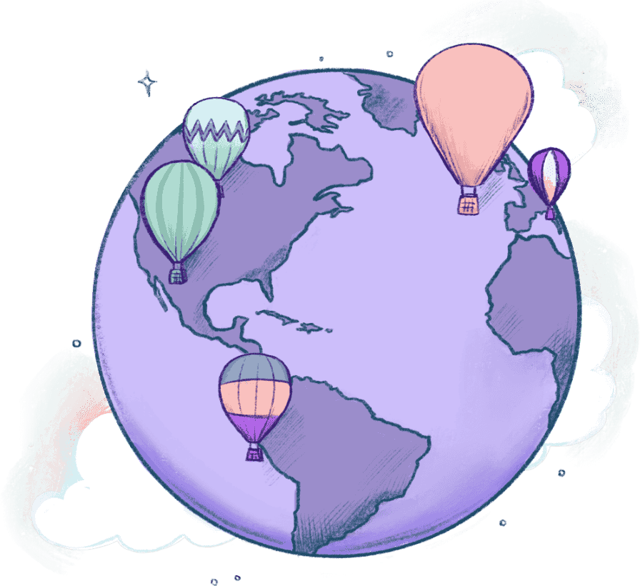 Globe with hot air balloons
